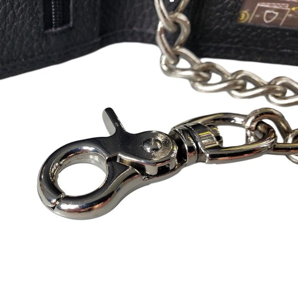 NEW Men's Black Leather Long Motorcylce Biker Chain RFID Wallet in BOX NEW - Picture 3 of 12